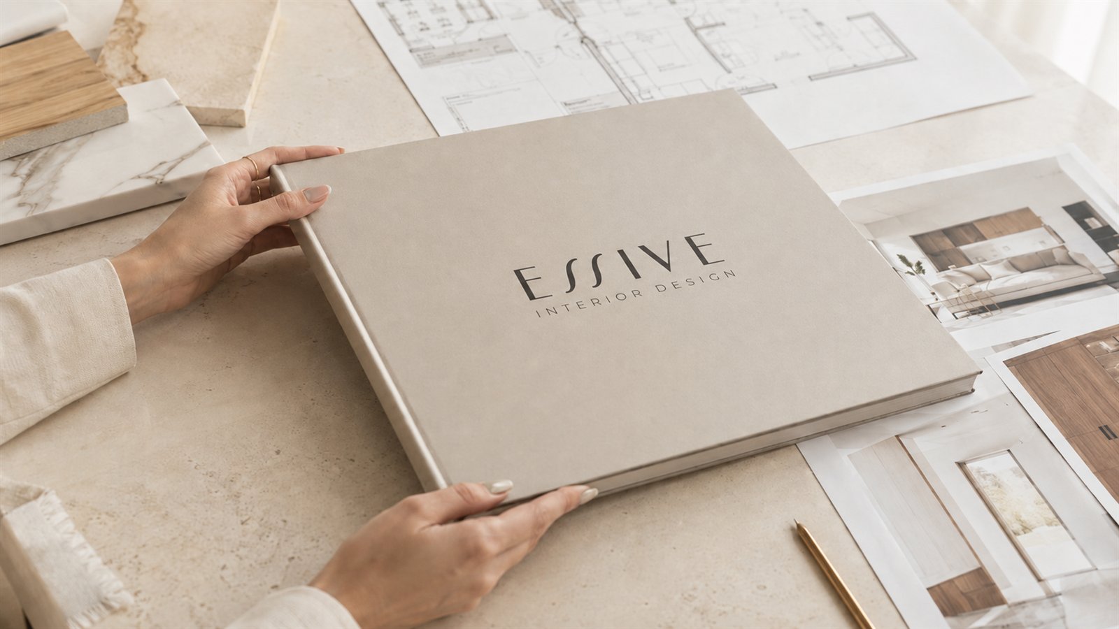 ESSIVE design project folder: drawings and material samples